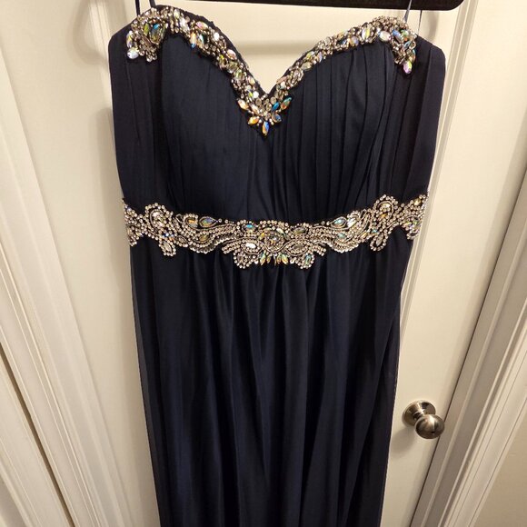 Plus Size My Michelle Blue Jeweled Strapless Gown 24 + Formal Evening Dress - Picture 2 of 3